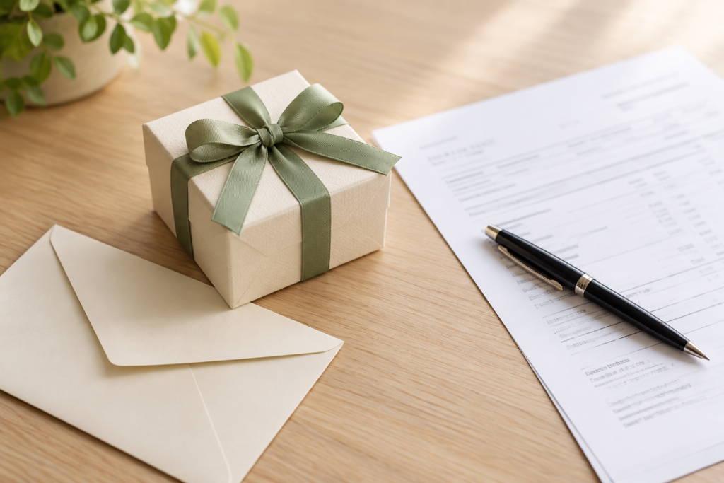 Money From Family Overseas: A Gift Can Still Require IRS Reporting gift box and tax documents